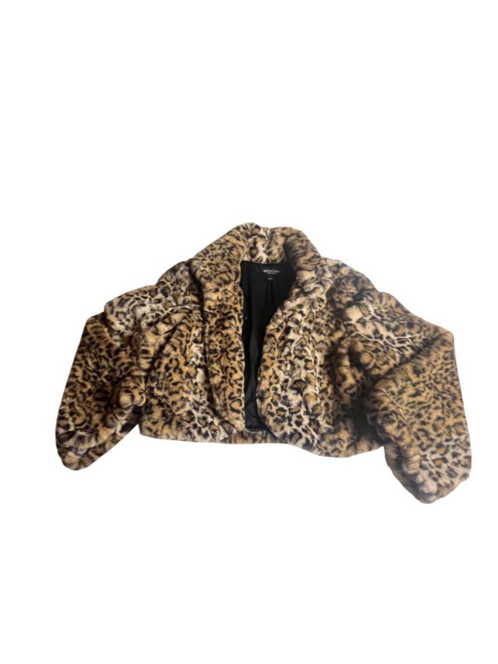 Leopard Print Faux Fur Cropped Jacket Perceptions New York L Lined soft NWT